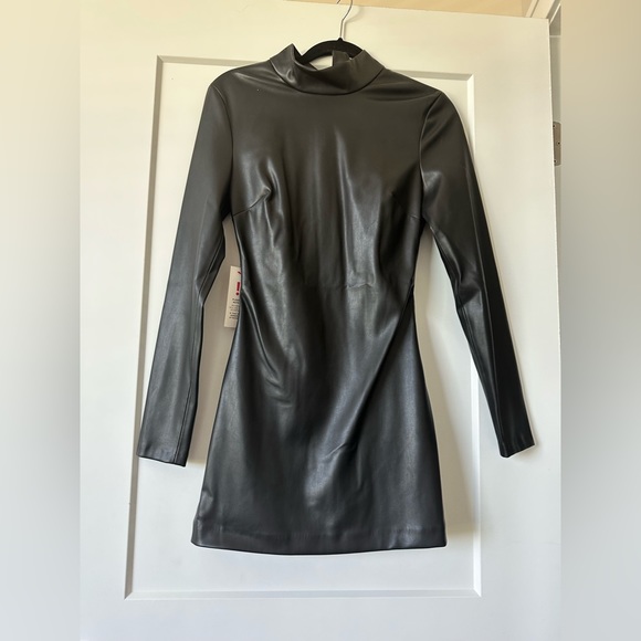 new with tags, vegan leather, size 4 / small black long sleeve dress - Picture 9 of 9